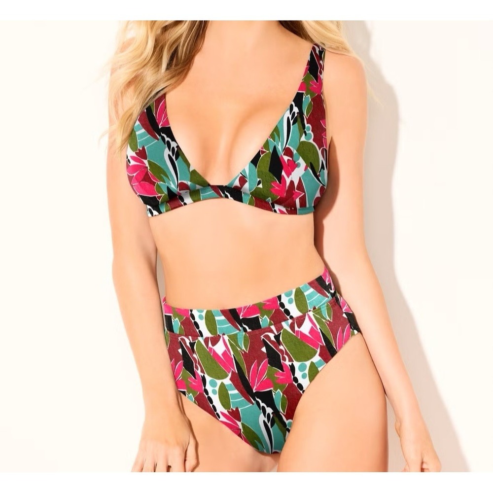 NWT Swimsuits for All Womens 2 Pc Swimsuit Size 16 Colorful Abstract Floral